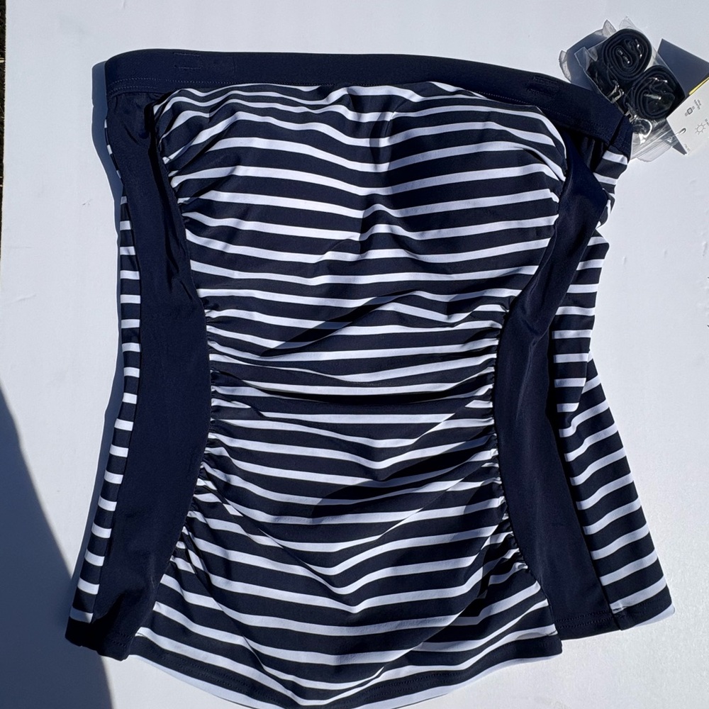 Lands' End Navy and White Striped Bikini Top